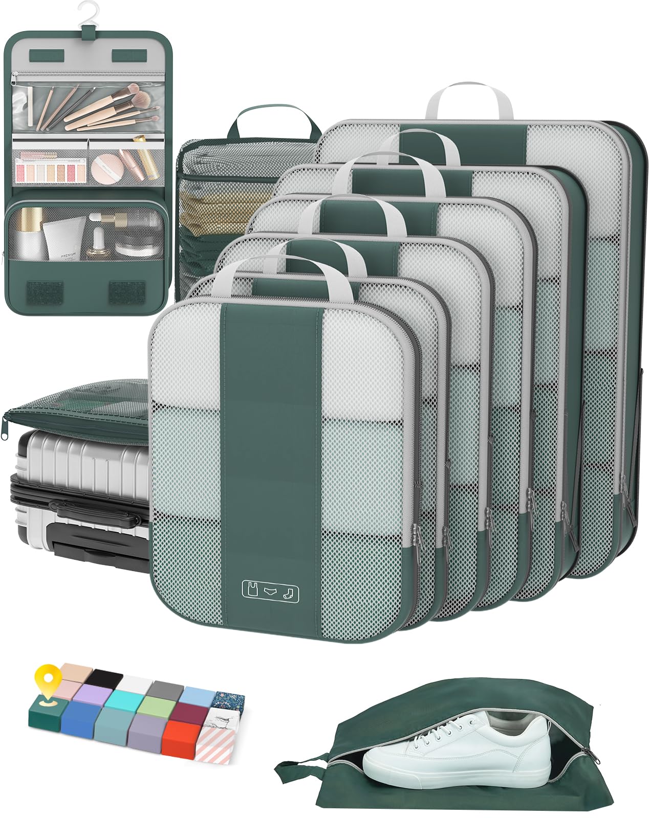 10 Set Compression Packing Cubes for Travel Essentials,Compressible Expandable Packing Cubes for Suitcase,OlarHike Luggage Organizer Bags for Travel,Handy Helper for Organizing Clothes(Black)